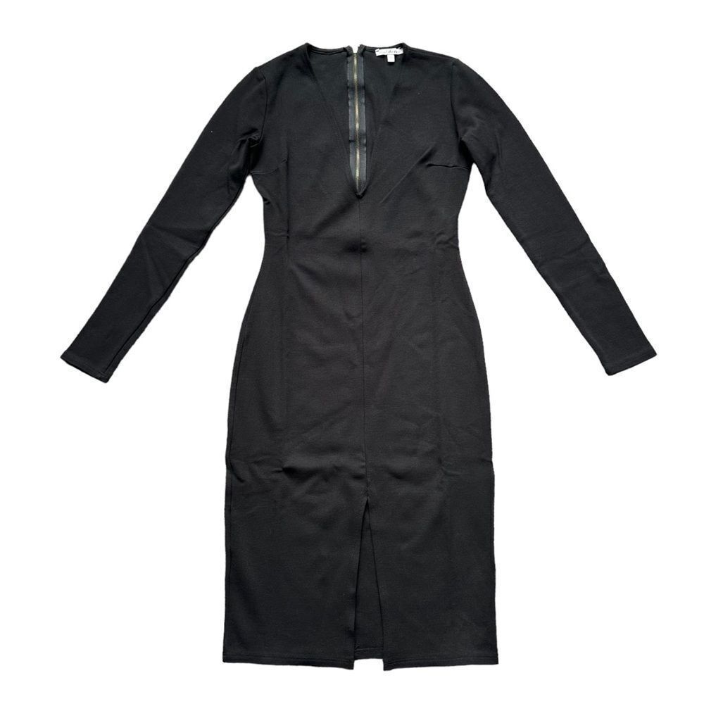 🔃Charlotte Russe Black Long Sleeve Bodycon Front Split Midi Dress